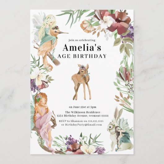 Enchanted Forest Fairy Birthday Party Invite Kaart (Voorkant)