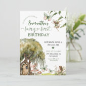 Enchanted Forest Fairy Eerste Verjaardag Uitnodigi Kaart (Staand voorkant)