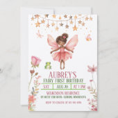 Enchanted Forest Fairy Eerste Verjaardag Uitnodigi Kaart (Voorkant)