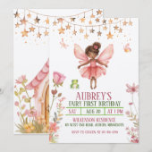 Enchanted Forest Fairy Eerste Verjaardag Uitnodigi Kaart (Voorkant / Achterkant)