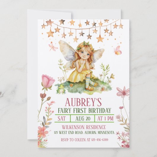 Enchanted Forest Fairy Eerste Verjaardag Uitnodigi Kaart (Voorkant)