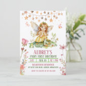 Enchanted Forest Fairy Eerste Verjaardag Uitnodigi Kaart (Staand voorkant)