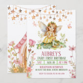 Enchanted Forest Fairy Eerste Verjaardag Uitnodigi Kaart (Voorkant / Achterkant)