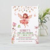 Enchanted Forest Fairy Eerste Verjaardag Uitnodigi Kaart (Staand voorkant)