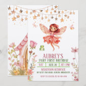 Enchanted Forest Fairy Eerste Verjaardag Uitnodigi Kaart (Voorkant / Achterkant)