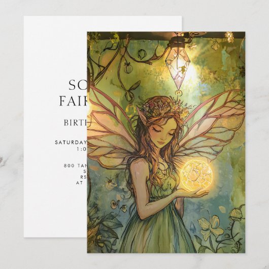Enchanted Forest Fairy Fairy First Birthday Kaart (Voorkant / Achterkant)