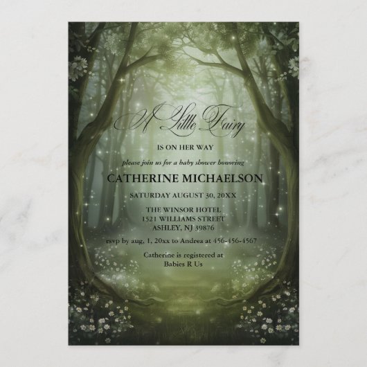 Enchanted Forest Fairy Girl Baby Shower Invitation Kaart (Voorkant)