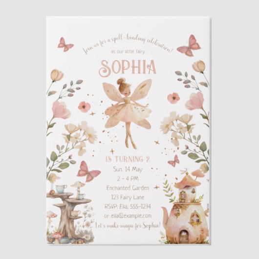 Enchanted Forest Fairy Girl Verjaardag Vellum Uitnodigingen (Voorkant)