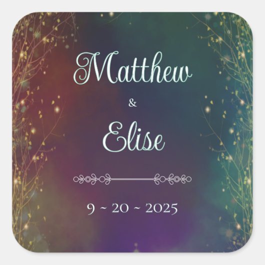 Enchanted Forest Fairy Lights Fantasy Wedding Vierkante Sticker (Voorkant)