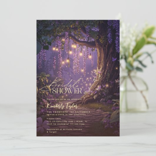 Enchanted Forest Fairy Lights Paarse Vrijgezellenf Kaart (Staand voorkant)