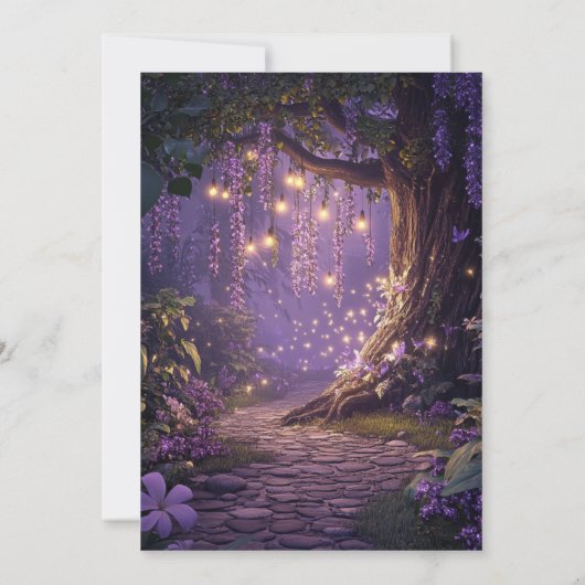 Enchanted Forest Fairy Lights Paarse Vrijgezellenf Kaart (Achterkant)