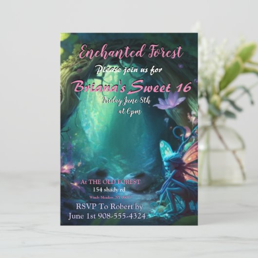 Enchanted Forest Fairy Sweet 16 Invitation Kaart (Staand voorkant)