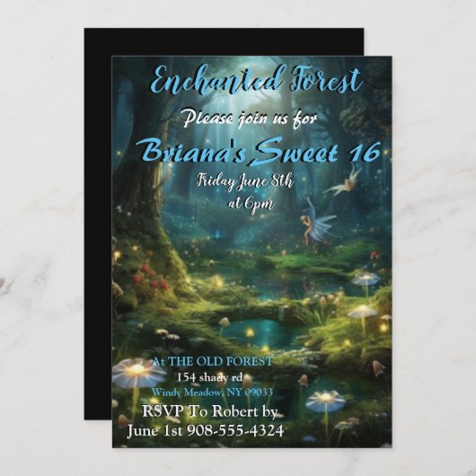 Enchanted Forest Fairy Sweet 16 uitnodigingen (Voorkant / Achterkant)