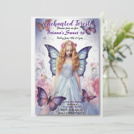 Enchanted Forest Fairy Sweet 16 uitnodigingen (Staand voorkant)