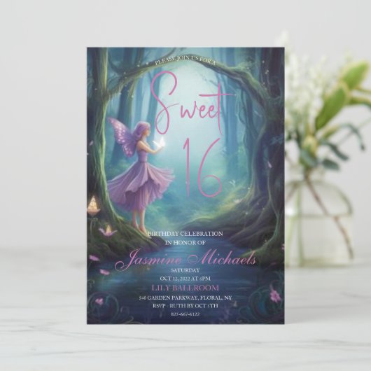 Enchanted Forest Fairy Sweet 16 uitnodigingen (Staand voorkant)