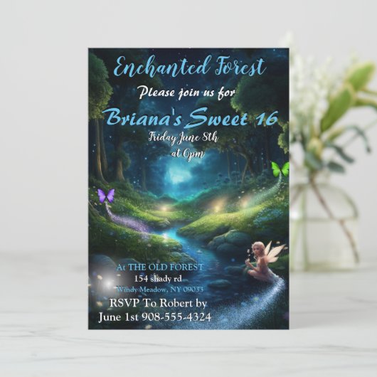 Enchanted Forest Fairy Sweet 16 uitnodigingen (Staand voorkant)