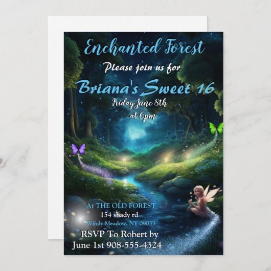 Enchanted Forest Fairy Sweet 16 uitnodigingen (Voorkant / Achterkant)
