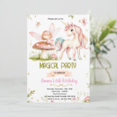 Enchanted Forest Fairy Unicorn Birthday Invitation Kaart (Staand voorkant)