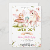 Enchanted Forest Fairy Unicorn Birthday Invitation Kaart (Voorkant / Achterkant)