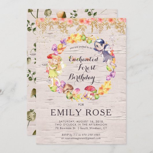 Enchanted Forest Fairy verjaardagsuitnodiging Kaart (Voorkant / Achterkant)
