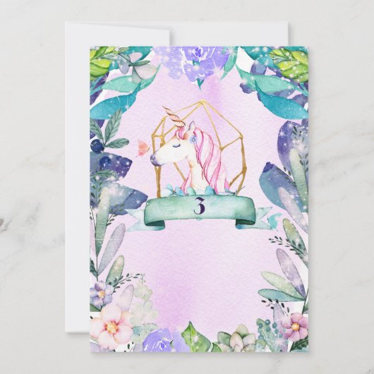 Enchanted Forest Fantasy Magical Unicorn Party Kaart (Achterkant)