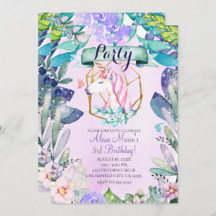Enchanted Forest Fantasy Magical Unicorn Party Kaart