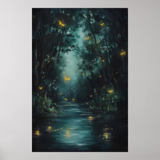 Enchanted Forest Fireflies Art Printable Magical Poster (Voorkant)