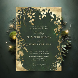 Enchanted Forest Foliage Lijst Gold Magic Wedding Kaart