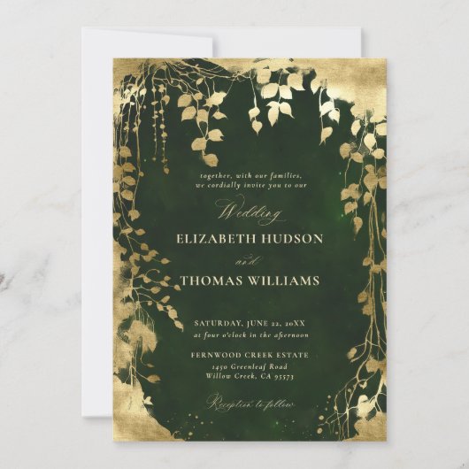 Enchanted Forest Foliage Lijst Gold Magic Wedding Kaart (Voorkant)