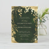 Enchanted Forest Foliage Lijst Gold Magic Wedding Kaart (Staand voorkant)