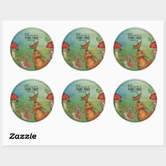 Enchanted Forest Fox & Snail Fairy Eerste Verjaard Ronde Sticker (Vel)