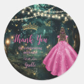 Enchanted Forest Fuchsia Roze Jurk Quinceañera 16 Ronde Sticker (Voorkant)