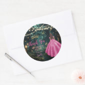 Enchanted Forest Fuchsia Roze Jurk Quinceañera 16 Ronde Sticker (Envelop)