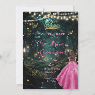 Enchanted Forest Fuchsia Roze Jurk Quinceañera 16 Save The Date