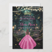 Enchanted Forest Fuchsia roze jurk XV Quinceañera Kaart (Voorkant)