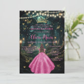 Enchanted Forest Fuchsia roze jurk XV Quinceañera Kaart (Staand voorkant)