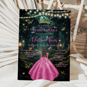 Enchanted Forest Fuchsia roze jurk XV Quinceañera Kaart
