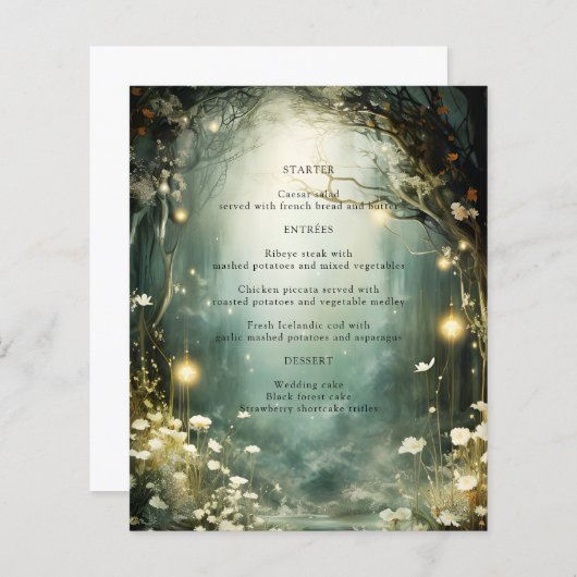 Enchanted Forest Garden Path Green Wedding Menu (Voorkant / Achterkant)
