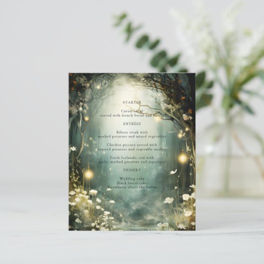 Enchanted Forest Garden Path Green Wedding Menu (Staand voorkant)