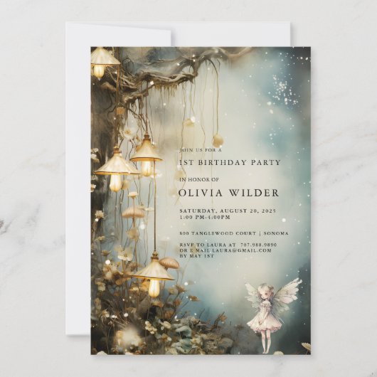 Enchanted Forest Girl 1st Birthday Mushrooms Bosse Kaart (Voorkant)