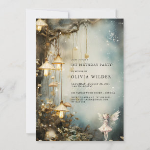 Enchanted Forest Girl 1st Birthday Mushrooms Bosse Kaart