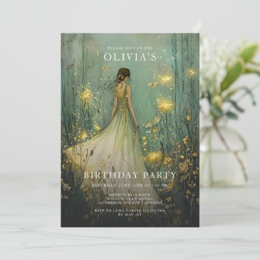 Enchanted Forest Girl Sprookjesverjaardag Kaart (Staand voorkant)