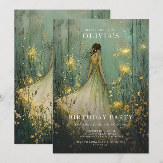 Enchanted Forest Girl Sprookjesverjaardag Kaart (Voorkant / Achterkant)