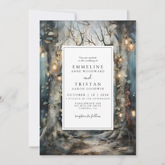 Enchanted Forest gloeiende lichten bruiloft Kaart (Voorkant)