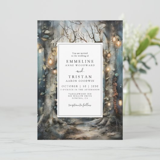 Enchanted Forest gloeiende lichten bruiloft Kaart (Staand voorkant)