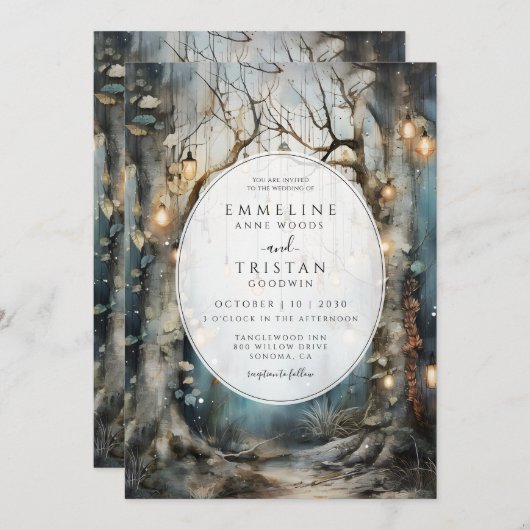 Enchanted Forest gloeiende lichten bruiloft Kaart (Voorkant / Achterkant)