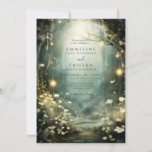 Enchanted Forest Glowing Lights Path Wedding Kaart (Voorkant)