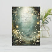 Enchanted Forest Glowing Lights Path Wedding Kaart (Staand voorkant)