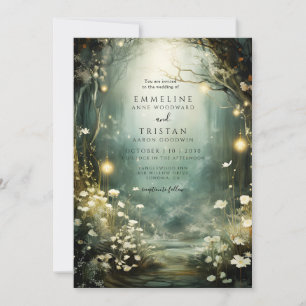 Enchanted Forest Glowing Lights Path Wedding Kaart