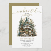 Enchanted Forest Gnome 1e verjaardag Kaart (Voorkant / Achterkant)